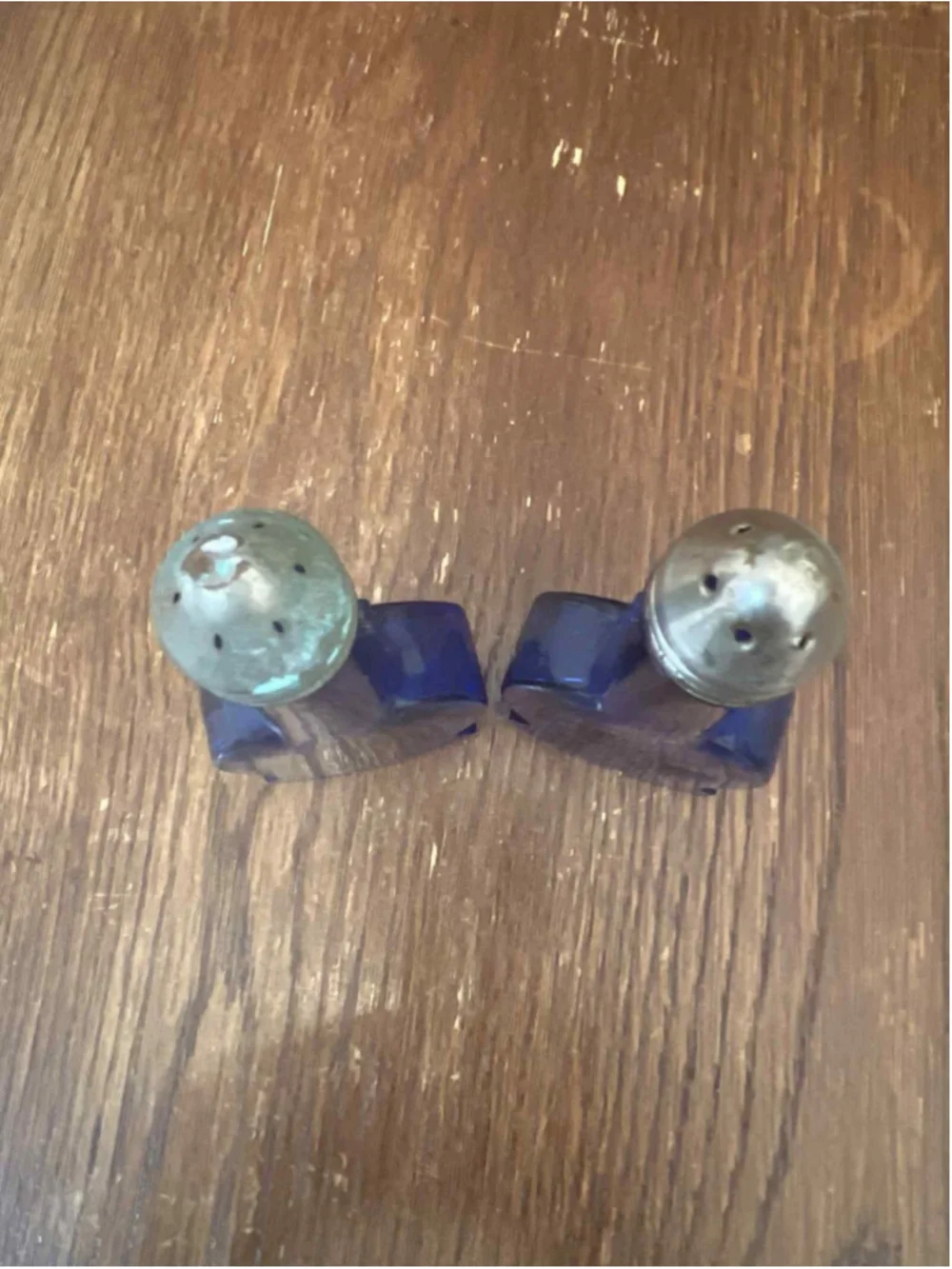 Vintage Hazel-Atlas Cobalt Blue Depression Glass “Banjo” Salt & Pepper Shakers